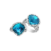 Handmade sterling silver statement ring with Blue Topaz Quartz stones and Balinese silverwork